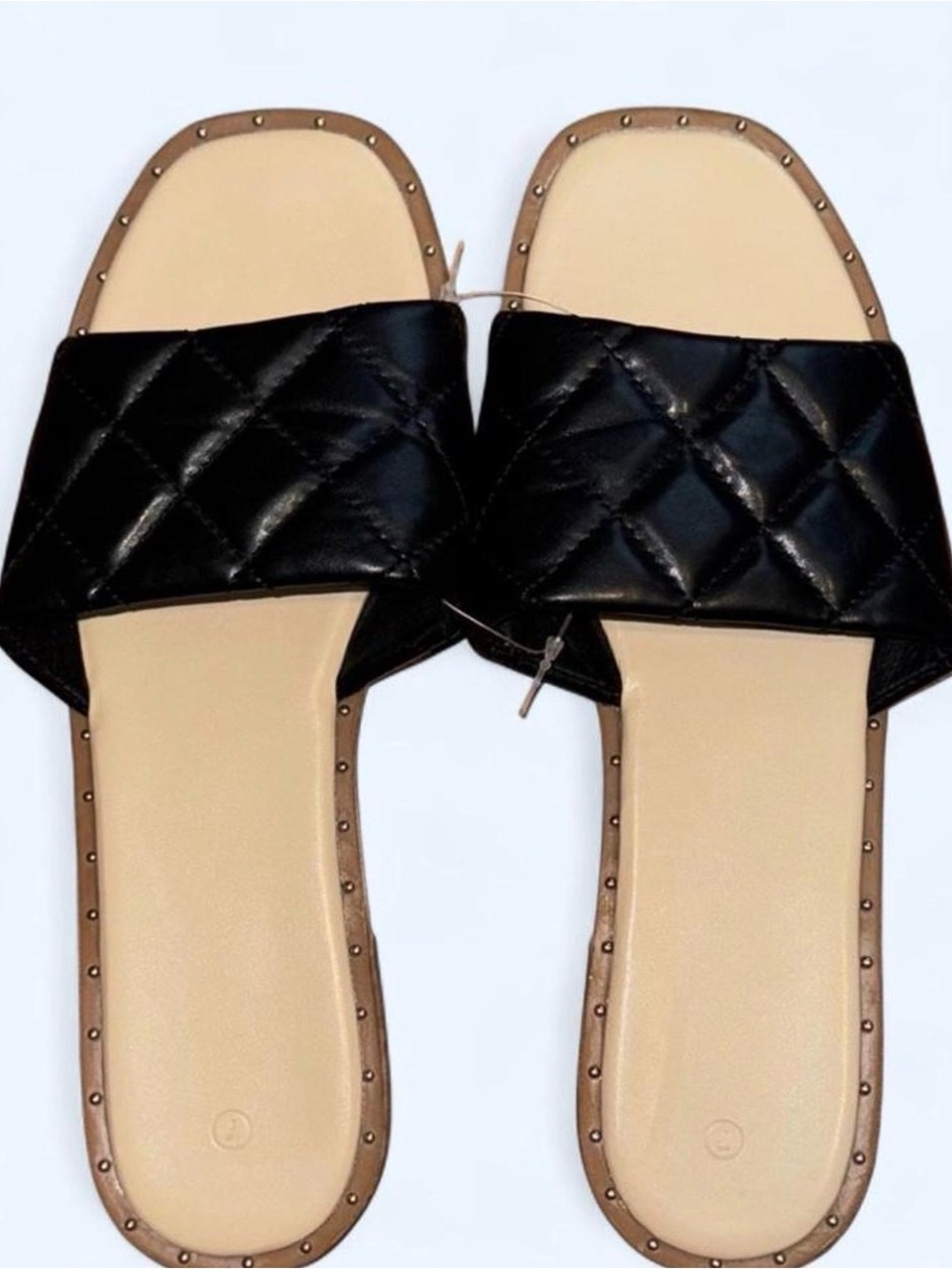 Black and Cream Quilted Slide Sandals